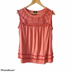 Curations Coral Seqined Tank/Shell Aztec Design